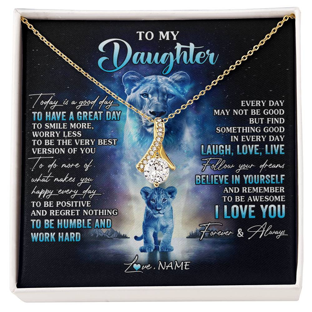 Alluring Beauty Necklace 18K Yellow Gold Finish | 1 | Personalized To My Daughter Lion Necklace From Mom Mother Every Day Laugh Love Live Daughter Birthday Graduation Christmas Customized Gift Box Message Card | siriusteestore