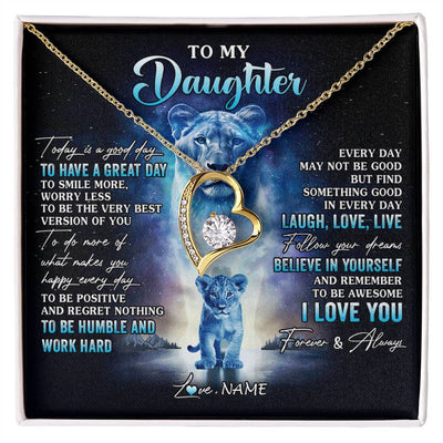 Forever Love Necklace 18K Yellow Gold Finish | 1 | Personalized To My Daughter Lion Necklace From Mom Mother Every Day Laugh Love Live Daughter Birthday Graduation Christmas Customized Gift Box Message Card | siriusteestore