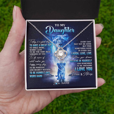 Love Knot Necklace 14K White Gold Finish | 2 | Personalized To My Daughter Lion Necklace From Mom Mother Every Day Laugh Love Live Daughter Birthday Graduation Christmas Customized Gift Box Message Card | siriusteestore