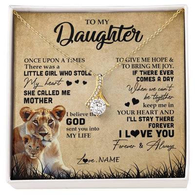 Alluring Beauty Necklace 18K Yellow Gold Finish | Personalized To My Daughter Lion Necklace From Mom Mother I'll Stay There Forever Daughter Birthday Graduation Christmas Customized Gift Box Message Card | siriusteestore