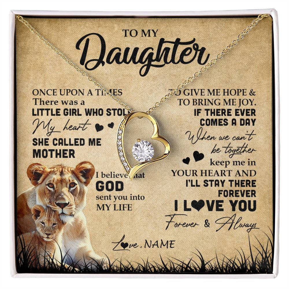 Forever Love Necklace 18K Yellow Gold Finish | Personalized To My Daughter Lion Necklace From Mom Mother I'll Stay There Forever Daughter Birthday Graduation Christmas Customized Gift Box Message Card | siriusteestore