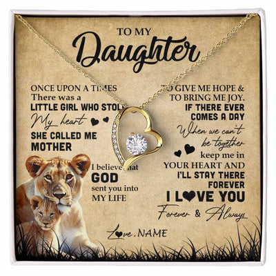 Forever Love Necklace 18K Yellow Gold Finish | Personalized To My Daughter Lion Necklace From Mom Mother I'll Stay There Forever Daughter Birthday Graduation Christmas Customized Gift Box Message Card | siriusteestore