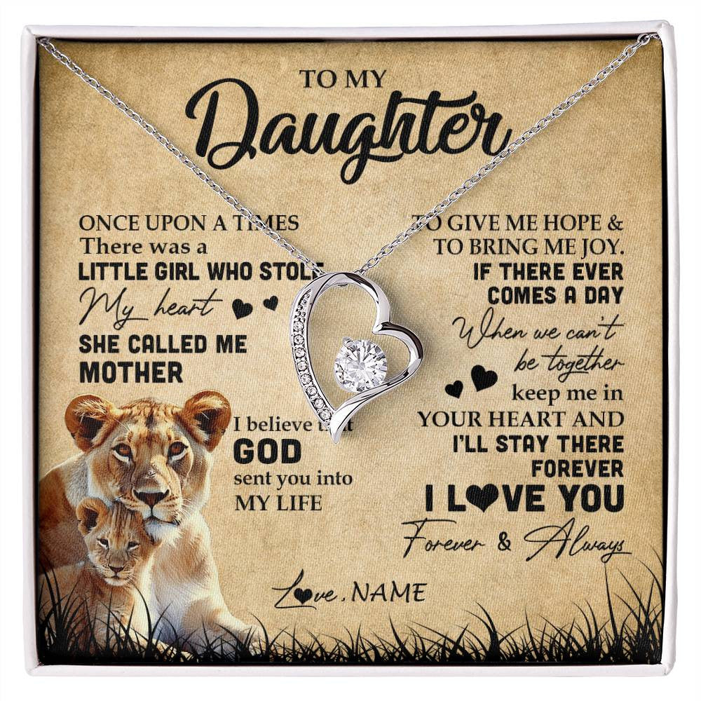 Forever Love Necklace | Personalized To My Daughter Lion Necklace From Mom Mother I'll Stay There Forever Daughter Birthday Graduation Christmas Customized Gift Box Message Card | siriusteestore