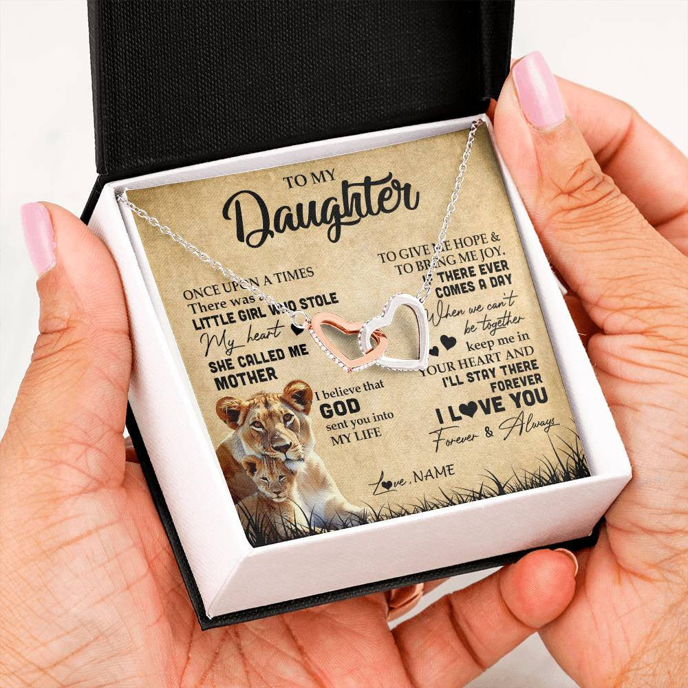 Interlocking Hearts Necklace | Personalized To My Daughter Lion Necklace From Mom Mother I'll Stay There Forever Daughter Birthday Graduation Christmas Customized Gift Box Message Card | siriusteestore
