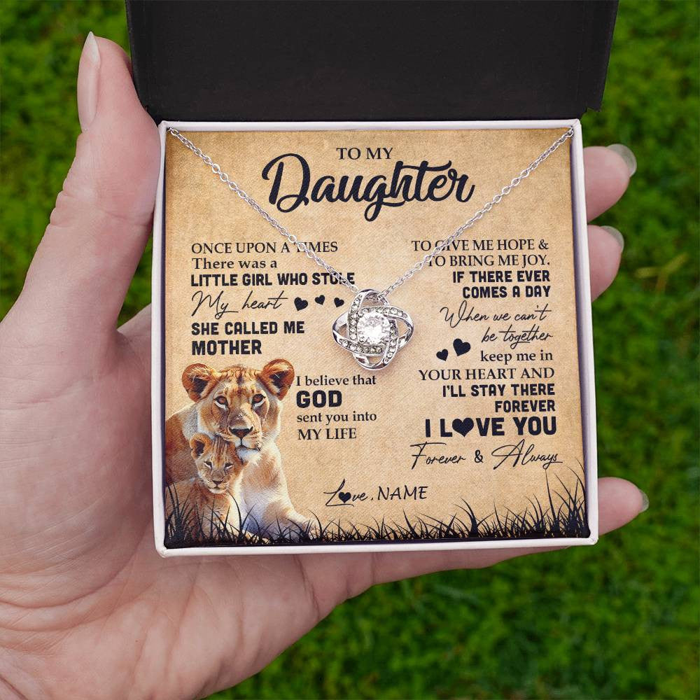Love Knot Necklace | Personalized To My Daughter Lion Necklace From Mom Mother I'll Stay There Forever Daughter Birthday Graduation Christmas Customized Gift Box Message Card | siriusteestore