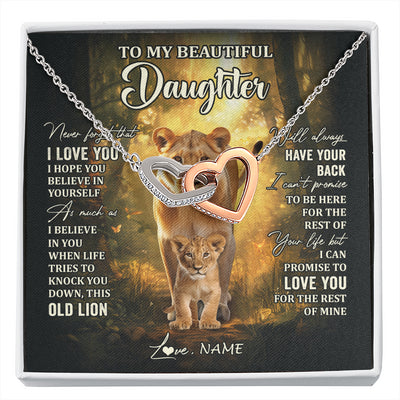 Interlocking Hearts Necklace Stainless Steel & Rose Gold Finish | 1 | Personalized To My Daughter Lion Necklace From Mom Mother Never Forget That I Love You Daughter Birthday Graduation Christmas Customized Gift Box Message Card | siriusteestore