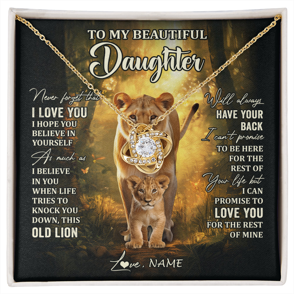 Love Knot Necklace 18K Yellow Gold Finish | 1 | Personalized To My Daughter Lion Necklace From Mom Mother Never Forget That I Love You Daughter Birthday Graduation Christmas Customized Gift Box Message Card | siriusteestore