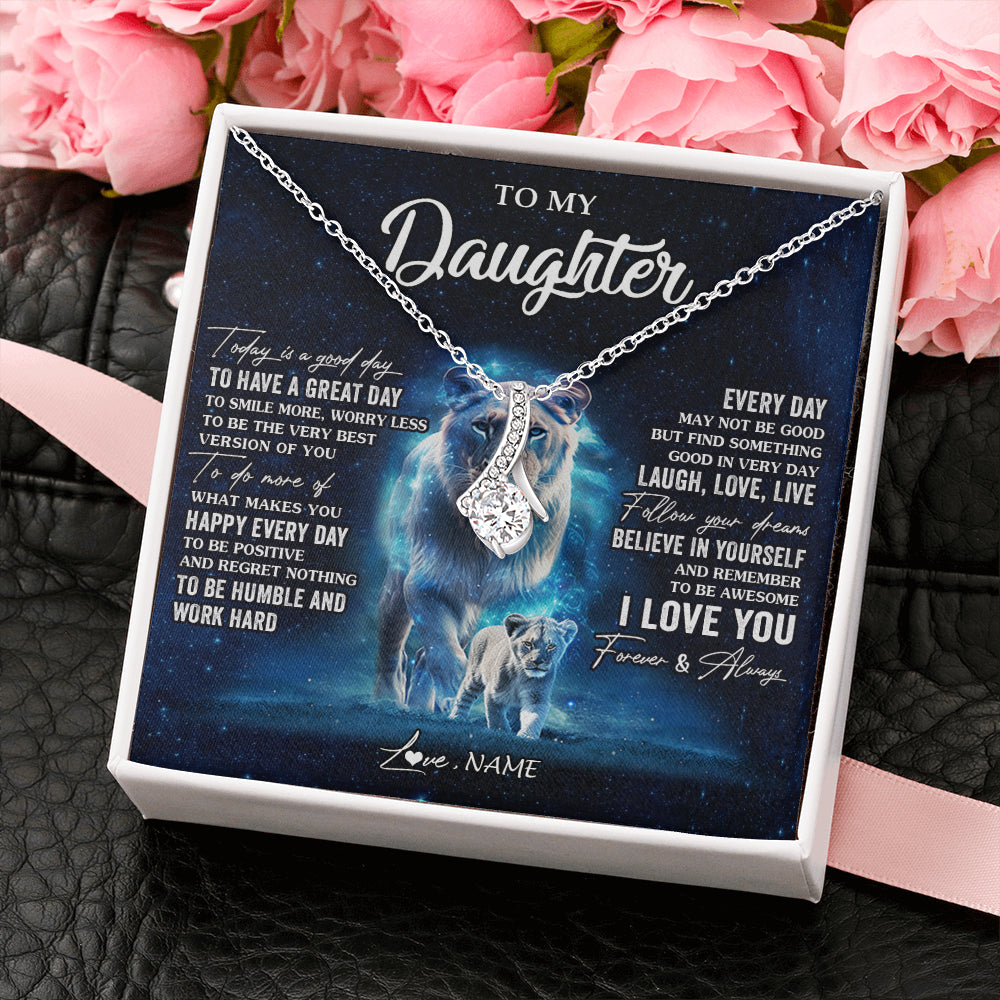 Alluring Beauty Necklace 14K White Gold Finish | 2 | Personalized To My Daughter Lion Necklace From Mom Mother Today Is A Good Day Daughter Gifts Birthday Graduation Christmas Customized Gift Box Message Card | siriusteestore