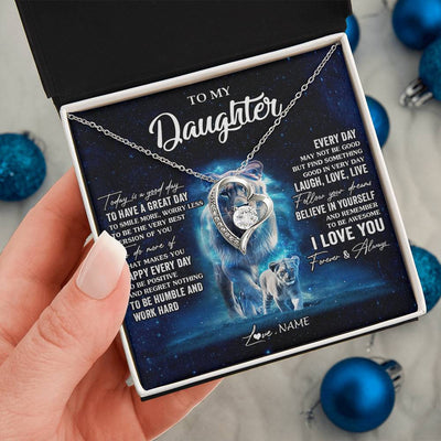 Forever Love Necklace 14K White Gold Finish | 2 | Personalized To My Daughter Lion Necklace From Mom Mother Today Is A Good Day Daughter Gifts Birthday Graduation Christmas Customized Gift Box Message Card | siriusteestore