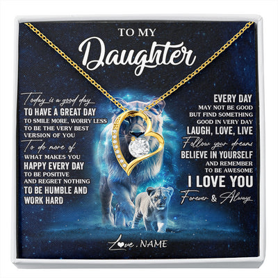Forever Love Necklace 18K Yellow Gold Finish | 1 | Personalized To My Daughter Lion Necklace From Mom Mother Today Is A Good Day Daughter Gifts Birthday Graduation Christmas Customized Gift Box Message Card | siriusteestore