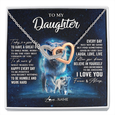 Interlocking Hearts Necklace Stainless Steel & Rose Gold Finish | 1 | Personalized To My Daughter Lion Necklace From Mom Mother Today Is A Good Day Daughter Gifts Birthday Graduation Christmas Customized Gift Box Message Card | siriusteestore