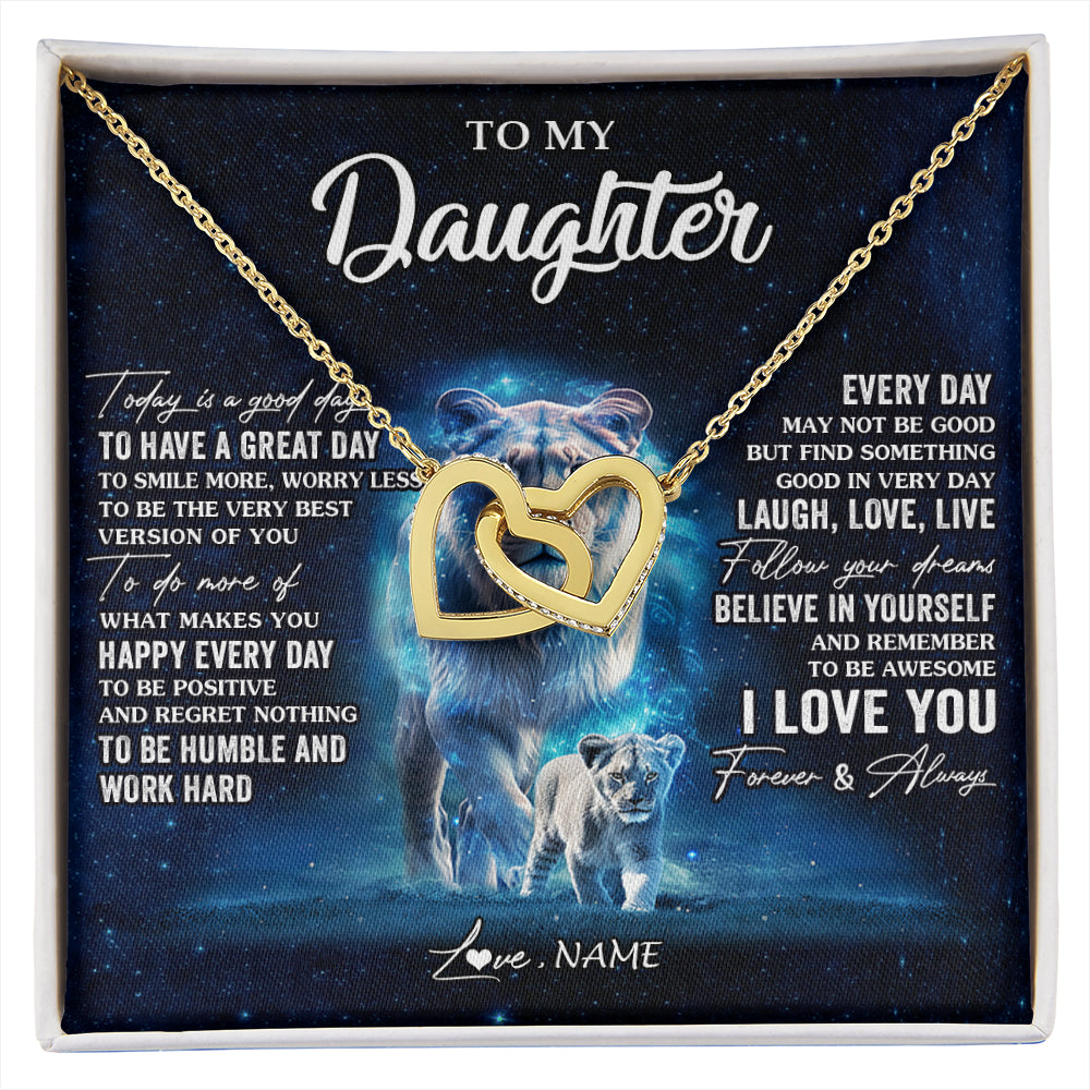 Interlocking Hearts Necklace 18K Yellow Gold Finish | 1 | Personalized To My Daughter Lion Necklace From Mom Mother Today Is A Good Day Daughter Gifts Birthday Graduation Christmas Customized Gift Box Message Card | siriusteestore