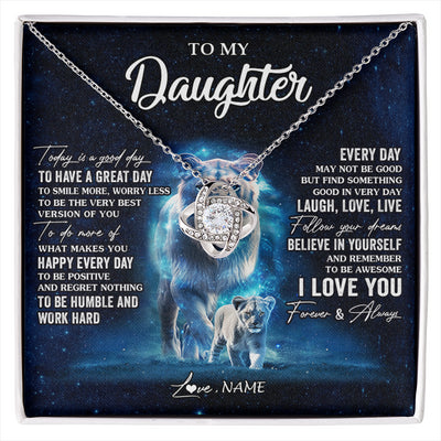 Love Knot Necklace 14K White Gold Finish | 1 | Personalized To My Daughter Lion Necklace From Mom Mother Today Is A Good Day Daughter Gifts Birthday Graduation Christmas Customized Gift Box Message Card | siriusteestore