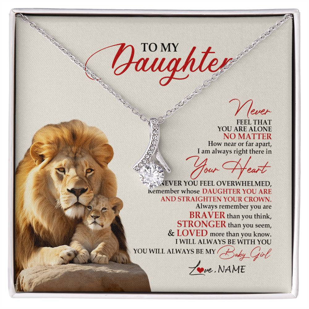 Alluring Beauty Necklace 14K White Gold Finish | 1 | Personalized To My Daughter Necklace From Dad Daddy Father Never Feel You Are Alone Lion Daughter Birthday Graduation Christmas Customized Message Card | siriusteestore