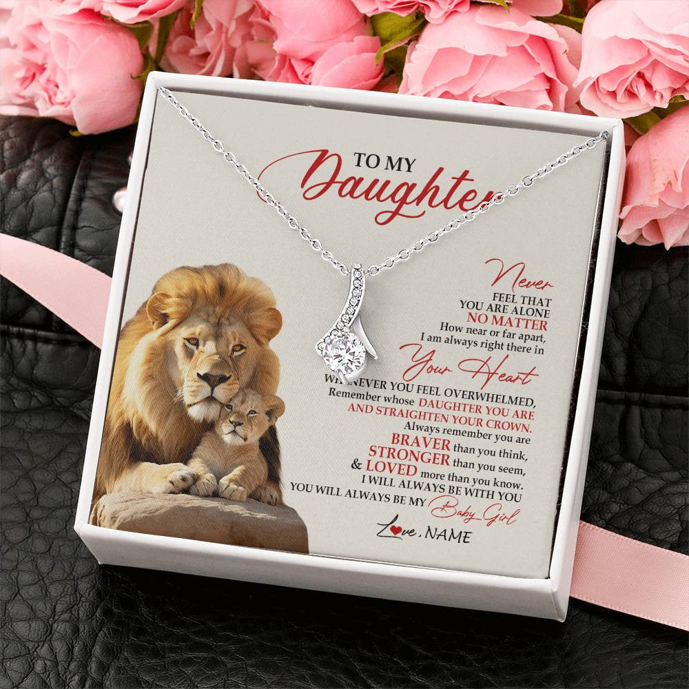 Alluring Beauty Necklace 14K White Gold Finish | 2 | Personalized To My Daughter Necklace From Dad Daddy Father Never Feel You Are Alone Lion Daughter Birthday Graduation Christmas Customized Message Card | siriusteestore