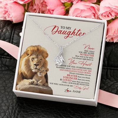 Alluring Beauty Necklace 14K White Gold Finish | 2 | Personalized To My Daughter Necklace From Dad Daddy Father Never Feel You Are Alone Lion Daughter Birthday Graduation Christmas Customized Message Card | siriusteestore