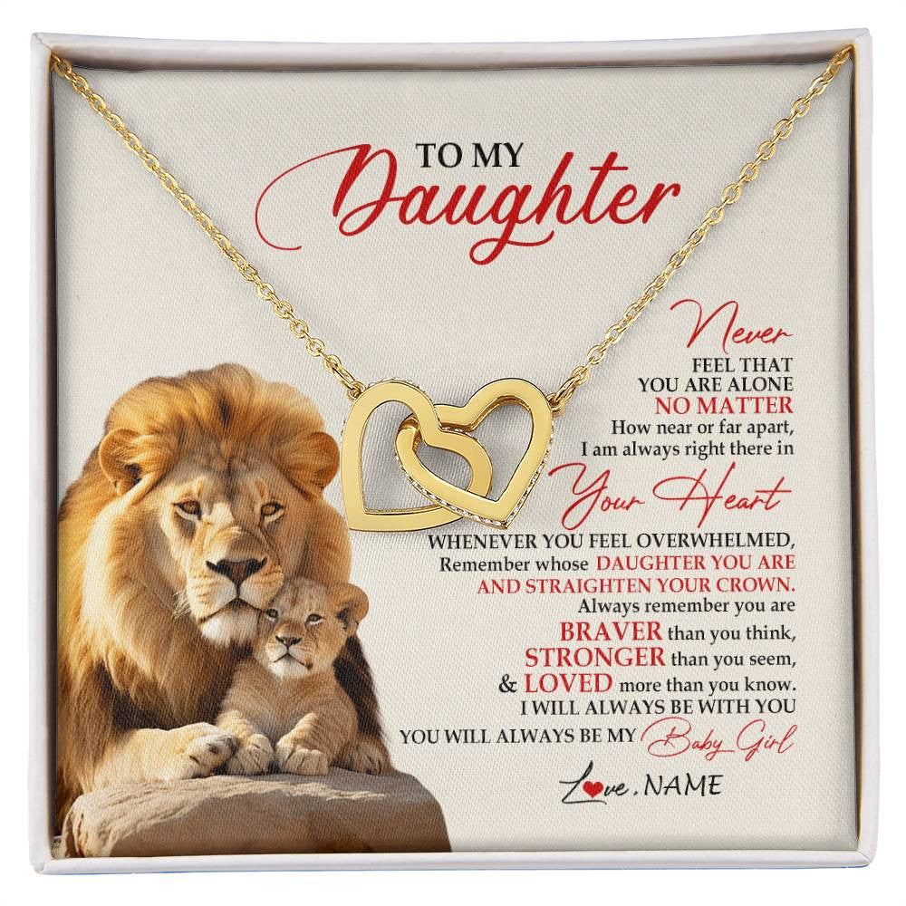 Interlocking Hearts Necklace 18K Yellow Gold Finish | 1 | Personalized To My Daughter Necklace From Dad Daddy Father Never Feel You Are Alone Lion Daughter Birthday Graduation Christmas Customized Message Card | siriusteestore