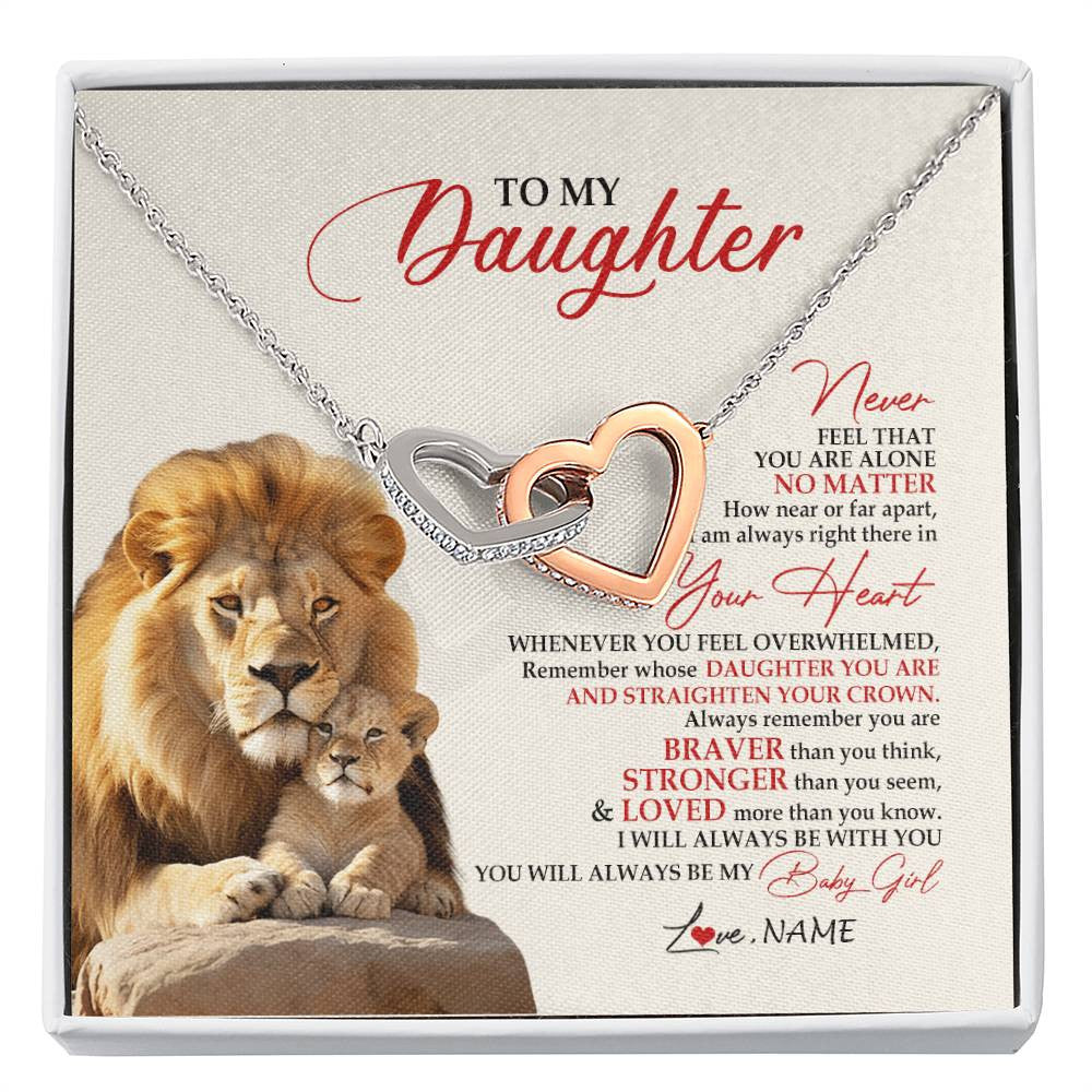 Interlocking Hearts Necklace Stainless Steel & Rose Gold Finish | 1 | Personalized To My Daughter Necklace From Dad Daddy Father Never Feel You Are Alone Lion Daughter Birthday Graduation Christmas Customized Message Card | siriusteestore