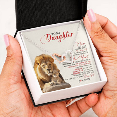 Interlocking Hearts Necklace Stainless Steel & Rose Gold Finish | 2 | Personalized To My Daughter Necklace From Dad Daddy Father Never Feel You Are Alone Lion Daughter Birthday Graduation Christmas Customized Message Card | siriusteestore