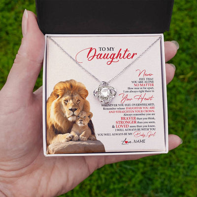 Love Knot Necklace 14K White Gold Finish | 2 | Personalized To My Daughter Necklace From Dad Daddy Father Never Feel You Are Alone Lion Daughter Birthday Graduation Christmas Customized Message Card | siriusteestore