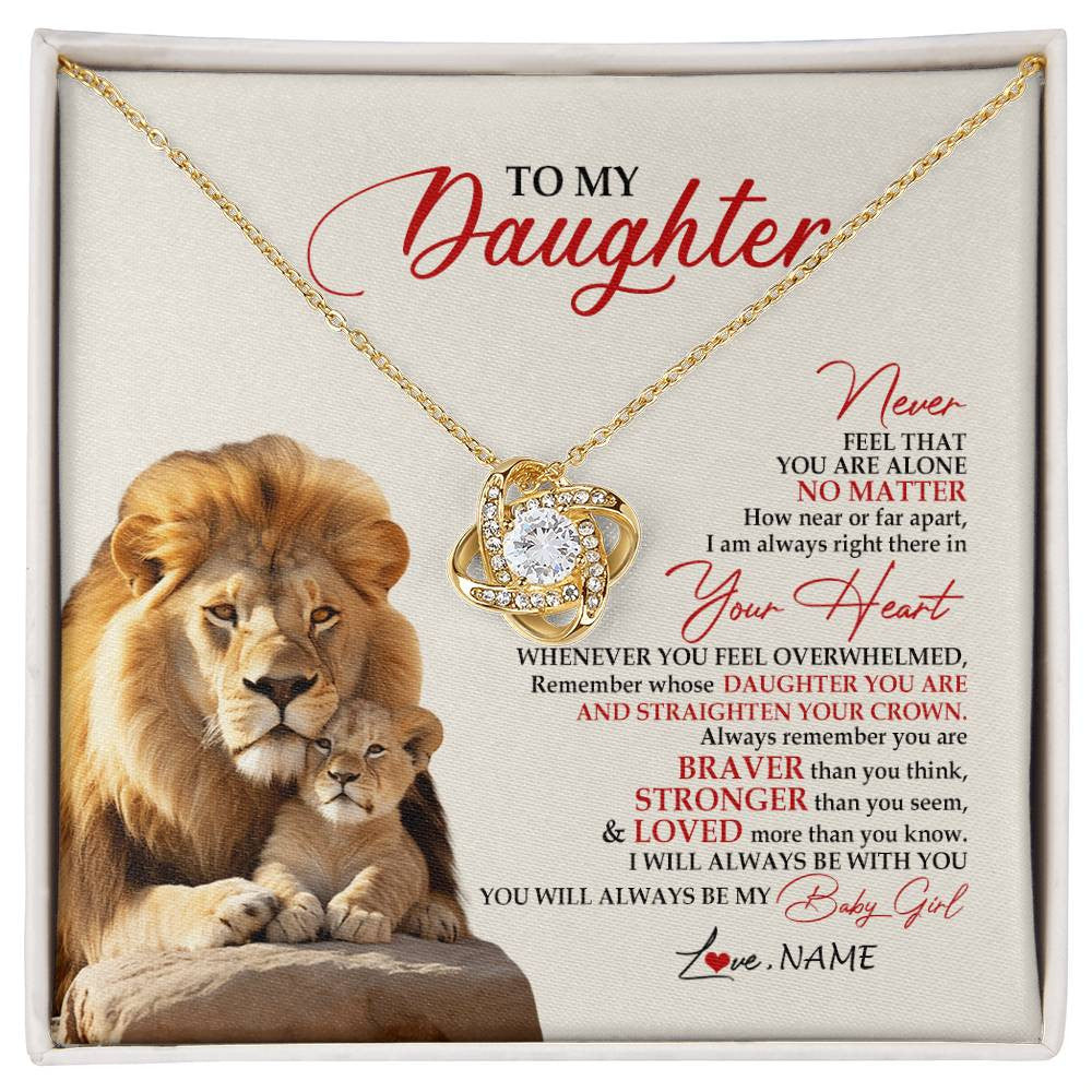 Love Knot Necklace 18K Yellow Gold Finish | 1 | Personalized To My Daughter Necklace From Dad Daddy Father Never Feel You Are Alone Lion Daughter Birthday Graduation Christmas Customized Message Card | siriusteestore