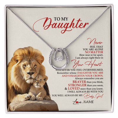 Lucky In Love Necklace 14K White Gold Finish | 1 | Personalized To My Daughter Necklace From Dad Daddy Father Never Feel You Are Alone Lion Daughter Birthday Graduation Christmas Customized Message Card | siriusteestore