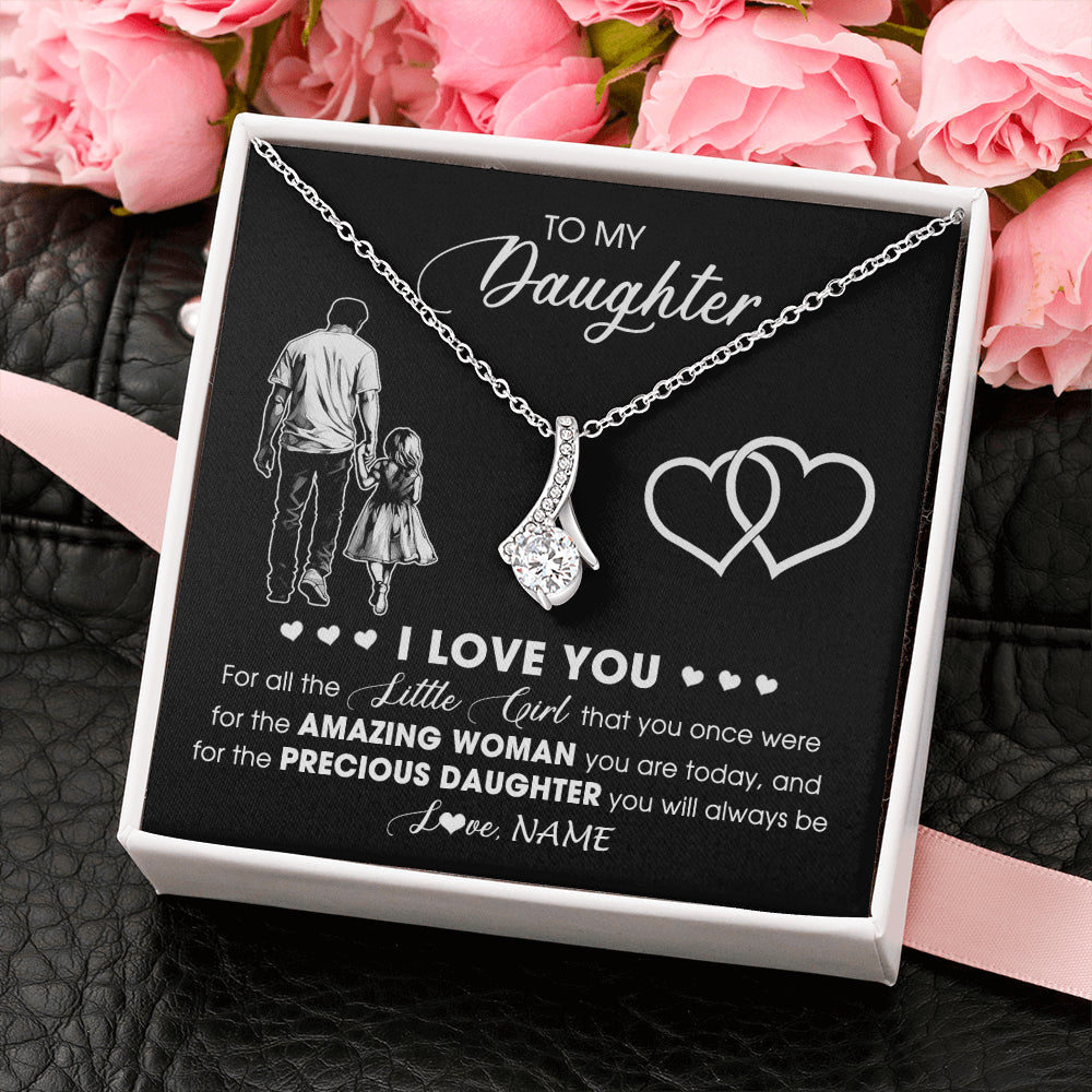 Alluring Beauty Necklace 14K White Gold Finish | 2 | Personalized To My Daughter Necklace From Dad Father I Love You Little Girl Daughter Birthday Graduation Christmas Jewelry Customized Gift Box Message Card | siriusteestore