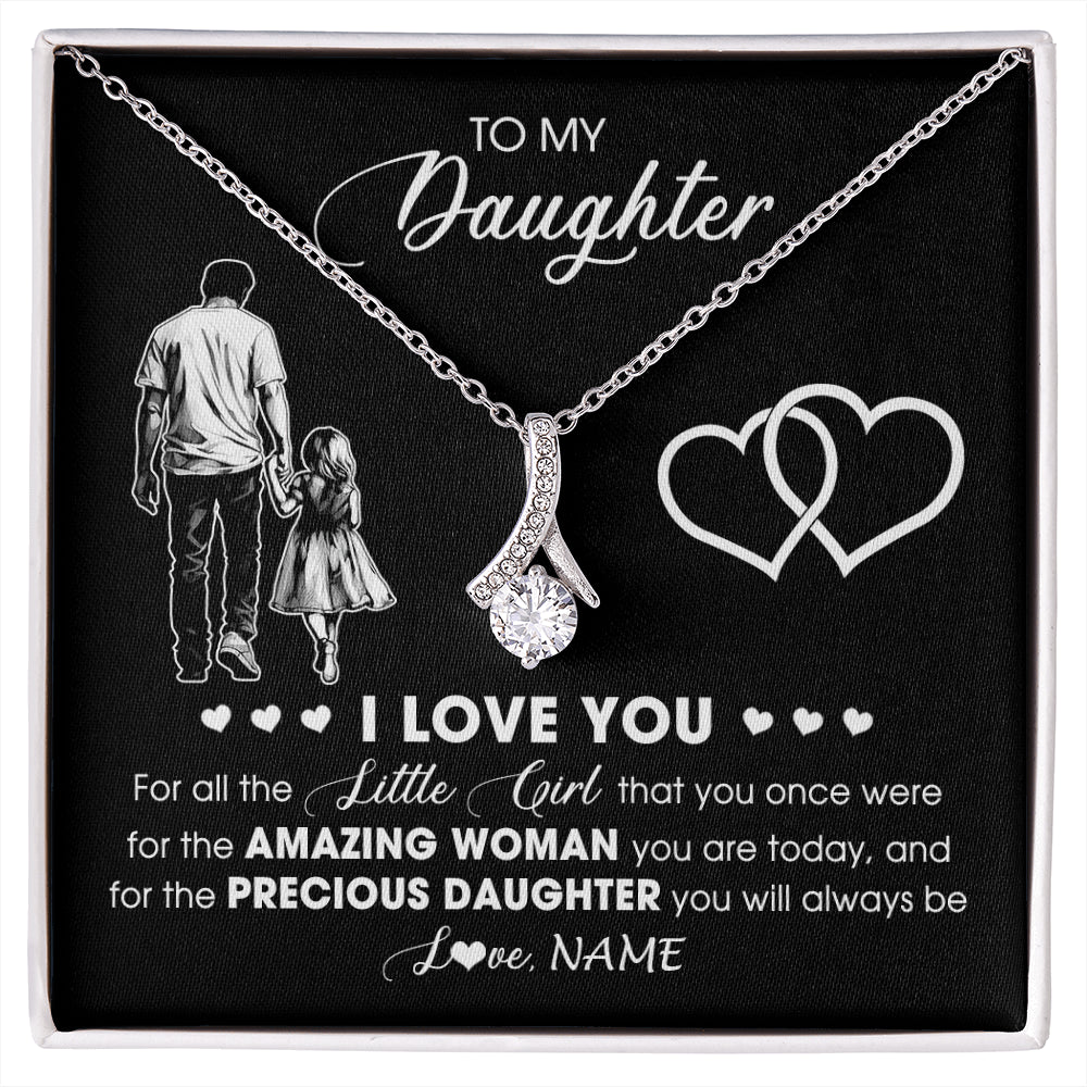 Alluring Beauty Necklace 14K White Gold Finish | 1 | Personalized To My Daughter Necklace From Dad Father I Love You Little Girl Daughter Birthday Graduation Christmas Jewelry Customized Gift Box Message Card | siriusteestore