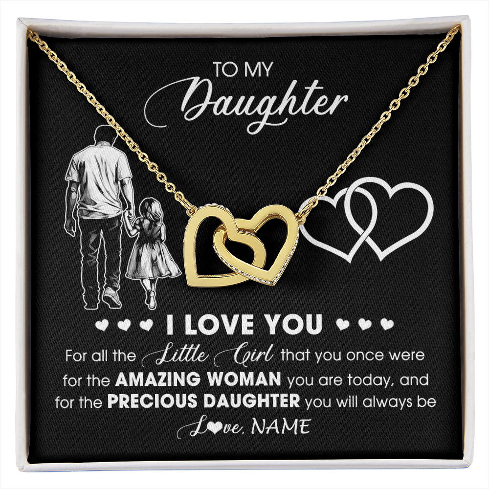 Interlocking Hearts Necklace 18K Yellow Gold Finish | 1 | Personalized To My Daughter Necklace From Dad Father I Love You Little Girl Daughter Birthday Graduation Christmas Jewelry Customized Gift Box Message Card | siriusteestore