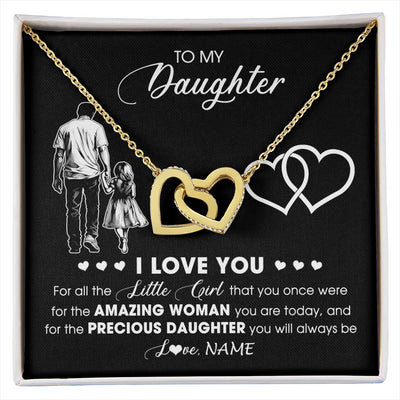 Interlocking Hearts Necklace 18K Yellow Gold Finish | 1 | Personalized To My Daughter Necklace From Dad Father I Love You Little Girl Daughter Birthday Graduation Christmas Jewelry Customized Gift Box Message Card | siriusteestore