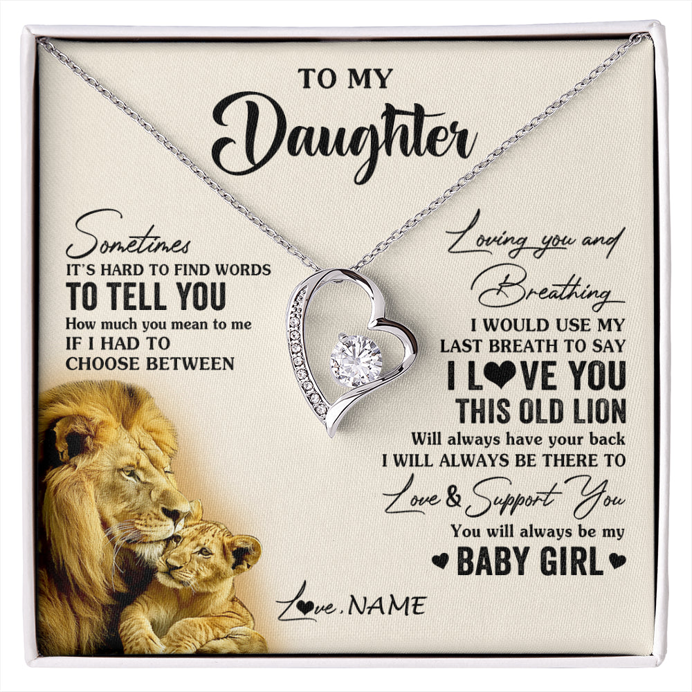 Forever Love Necklace 14K White Gold Finish | 1 | Personalized To My Daughter Necklace From Dad Father I Love You This Old Lion Daughter Birthday Graduation Christmas Jewelry Customized Gift Box Message Card | siriusteestore