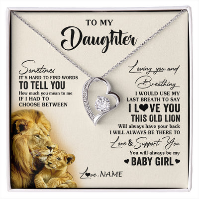 Forever Love Necklace 14K White Gold Finish | 1 | Personalized To My Daughter Necklace From Dad Father I Love You This Old Lion Daughter Birthday Graduation Christmas Jewelry Customized Gift Box Message Card | siriusteestore