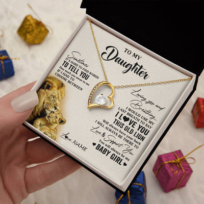Forever Love Necklace 18K Yellow Gold Finish | 2 | Personalized To My Daughter Necklace From Dad Father I Love You This Old Lion Daughter Birthday Graduation Christmas Jewelry Customized Gift Box Message Card | siriusteestore