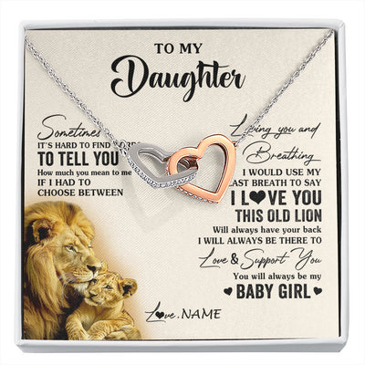 Interlocking Hearts Necklace Stainless Steel & Rose Gold Finish | 1 | Personalized To My Daughter Necklace From Dad Father I Love You This Old Lion Daughter Birthday Graduation Christmas Jewelry Customized Gift Box Message Card | siriusteestore