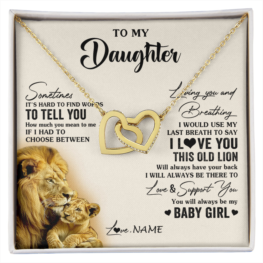 Interlocking Hearts Necklace 18K Yellow Gold Finish | 1 | Personalized To My Daughter Necklace From Dad Father I Love You This Old Lion Daughter Birthday Graduation Christmas Jewelry Customized Gift Box Message Card | siriusteestore