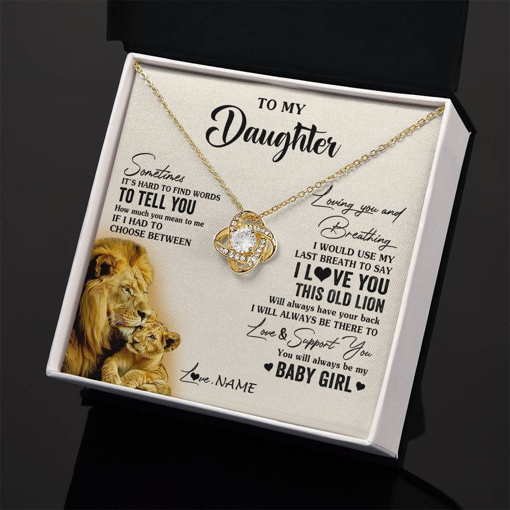 Love Knot Necklace 18K Yellow Gold Finish | 2 | Personalized To My Daughter Necklace From Dad Father I Love You This Old Lion Daughter Birthday Graduation Christmas Jewelry Customized Gift Box Message Card | siriusteestore