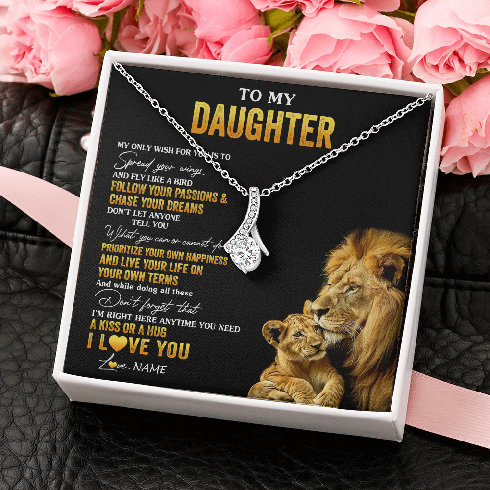 Alluring Beauty Necklace 14K White Gold Finish | 2 | Personalized To My Daughter Necklace From Dad Father Lion My Only Wish For You Daughter Birthday Graduation Christmas Customized Gift Box Message Card | siriusteestore