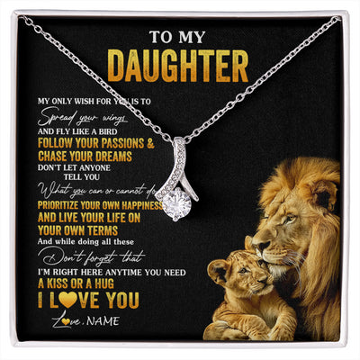 Alluring Beauty Necklace 14K White Gold Finish | 1 | Personalized To My Daughter Necklace From Dad Father Lion My Only Wish For You Daughter Birthday Graduation Christmas Customized Gift Box Message Card | siriusteestore