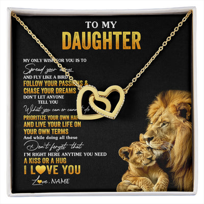 Interlocking Hearts Necklace 18K Yellow Gold Finish | 1 | Personalized To My Daughter Necklace From Dad Father Lion My Only Wish For You Daughter Birthday Graduation Christmas Customized Gift Box Message Card | siriusteestore