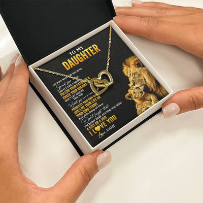 Interlocking Hearts Necklace 18K Yellow Gold Finish | 2 | Personalized To My Daughter Necklace From Dad Father Lion My Only Wish For You Daughter Birthday Graduation Christmas Customized Gift Box Message Card | siriusteestore