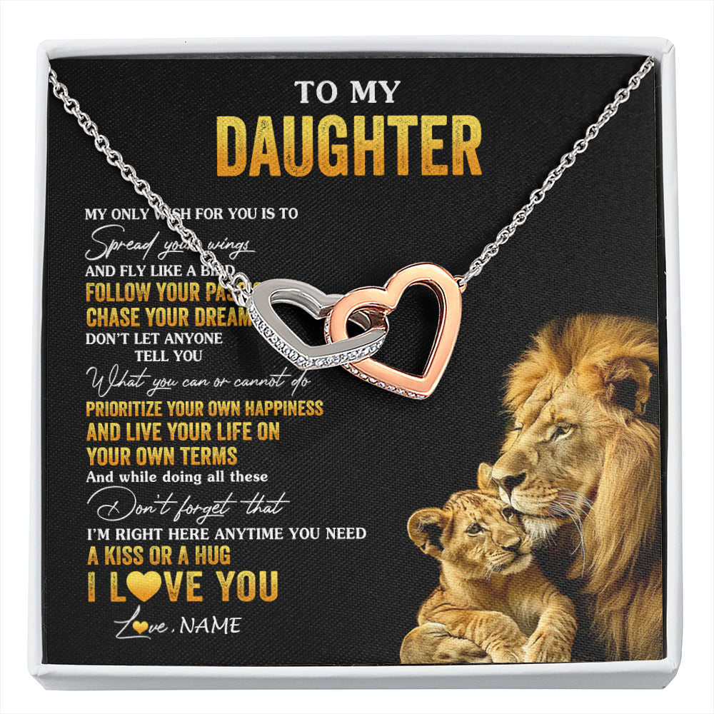 Interlocking Hearts Necklace Stainless Steel & Rose Gold Finish | 1 | Personalized To My Daughter Necklace From Dad Father Lion My Only Wish For You Daughter Birthday Graduation Christmas Customized Gift Box Message Card | siriusteestore
