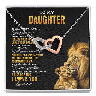 Interlocking Hearts Necklace Stainless Steel & Rose Gold Finish | 1 | Personalized To My Daughter Necklace From Dad Father Lion My Only Wish For You Daughter Birthday Graduation Christmas Customized Gift Box Message Card | siriusteestore