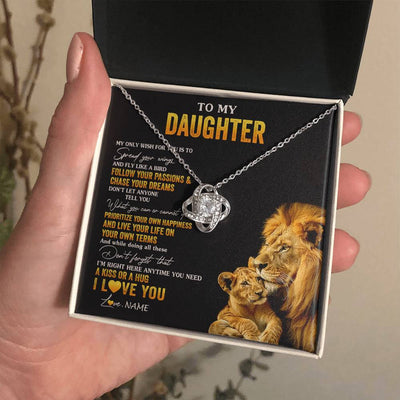 Love Knot Necklace 14K White Gold Finish | 2 | Personalized To My Daughter Necklace From Dad Father Lion My Only Wish For You Daughter Birthday Graduation Christmas Customized Gift Box Message Card | siriusteestore