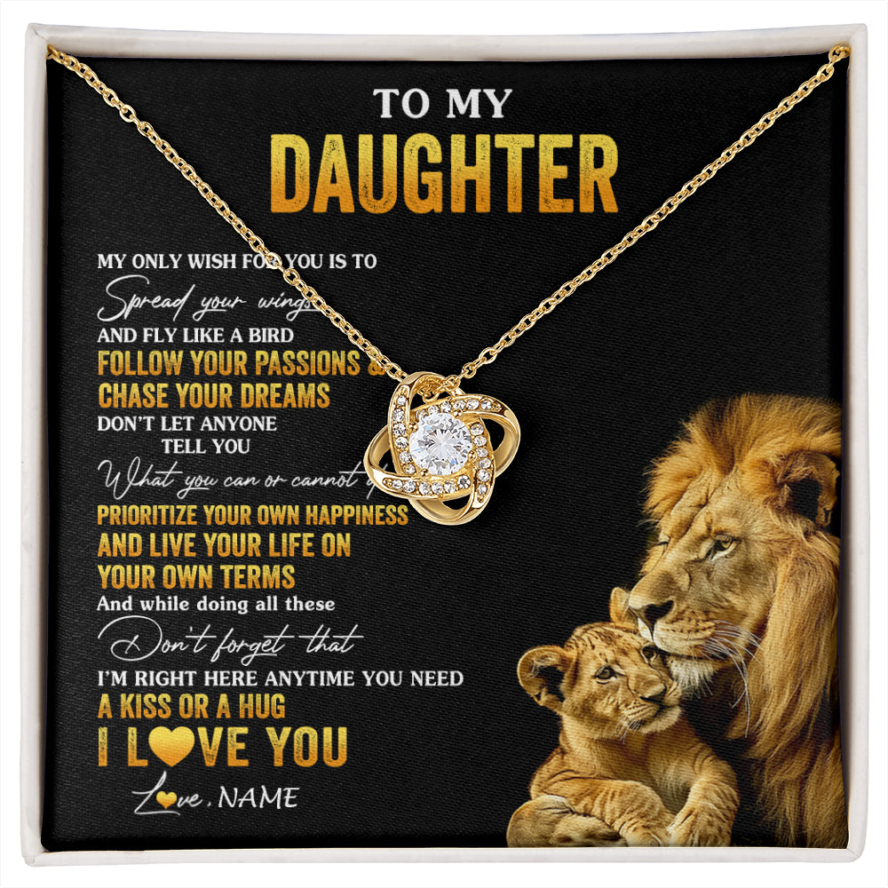 Love Knot Necklace 18K Yellow Gold Finish | 1 | Personalized To My Daughter Necklace From Dad Father Lion My Only Wish For You Daughter Birthday Graduation Christmas Customized Gift Box Message Card | siriusteestore