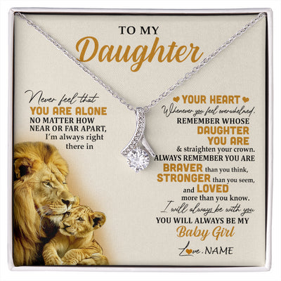 Alluring Beauty Necklace 14K White Gold Finish | 1 | Personalized To My Daughter Necklace From Dad Father Lion Never Feel That You Are Alone Great Daughter Birthday Christmas Customized Gift Box Message Card | siriusteestore
