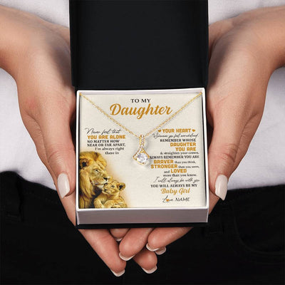 Alluring Beauty Necklace 18K Yellow Gold Finish | 2 | Personalized To My Daughter Necklace From Dad Father Lion Never Feel That You Are Alone Great Daughter Birthday Christmas Customized Gift Box Message Card | siriusteestore