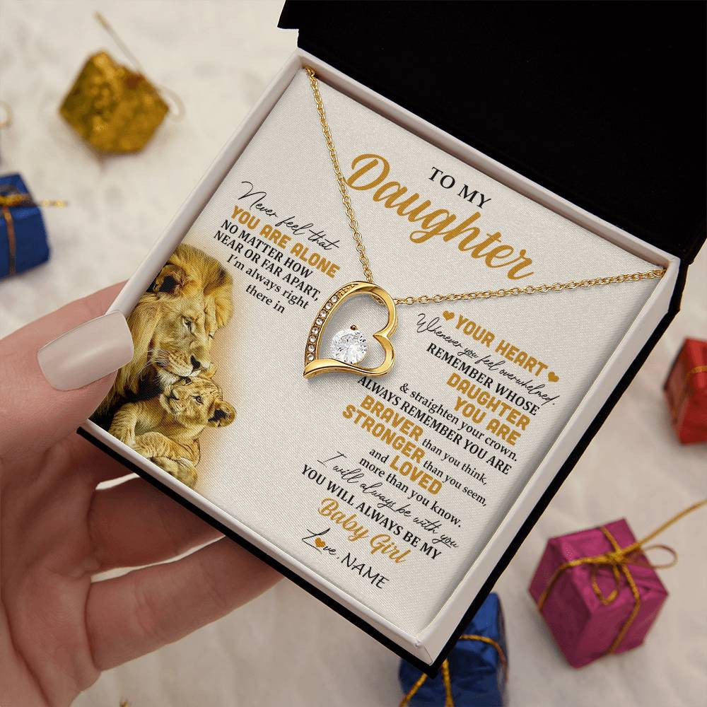 Forever Love Necklace 18K Yellow Gold Finish | 2 | Personalized To My Daughter Necklace From Dad Father Lion Never Feel That You Are Alone Great Daughter Birthday Christmas Customized Gift Box Message Card | siriusteestore