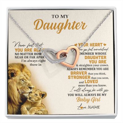 Interlocking Hearts Necklace Stainless Steel & Rose Gold Finish | 1 | Personalized To My Daughter Necklace From Dad Father Lion Never Feel That You Are Alone Great Daughter Birthday Christmas Customized Gift Box Message Card | siriusteestore