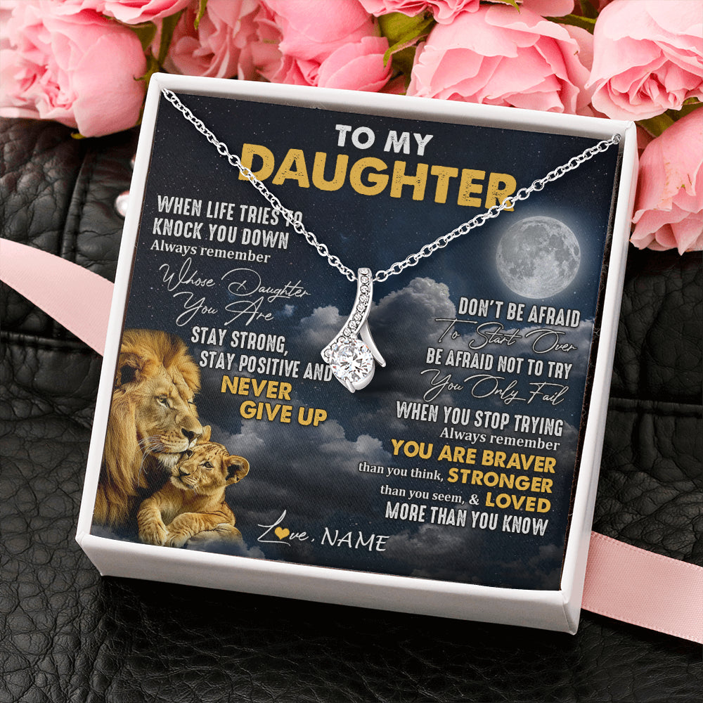 Alluring Beauty Necklace 14K White Gold Finish | 2 | Personalized To My Daughter Necklace From Dad Father Lion Never Give Up Daughter Birthday Graduation Jewelry Christmas Customized Gift Box Message Card | siriusteestore