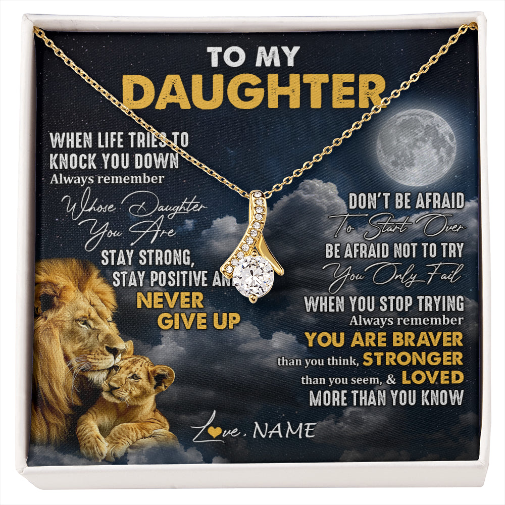 Alluring Beauty Necklace 18K Yellow Gold Finish | 1 | Personalized To My Daughter Necklace From Dad Father Lion Never Give Up Daughter Birthday Graduation Jewelry Christmas Customized Gift Box Message Card | siriusteestore